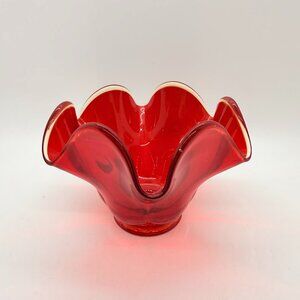 Vintage L.E. Smith Glass Crimped Ruffle Petal Vase Nappy Simplicity 4101 UV Glow